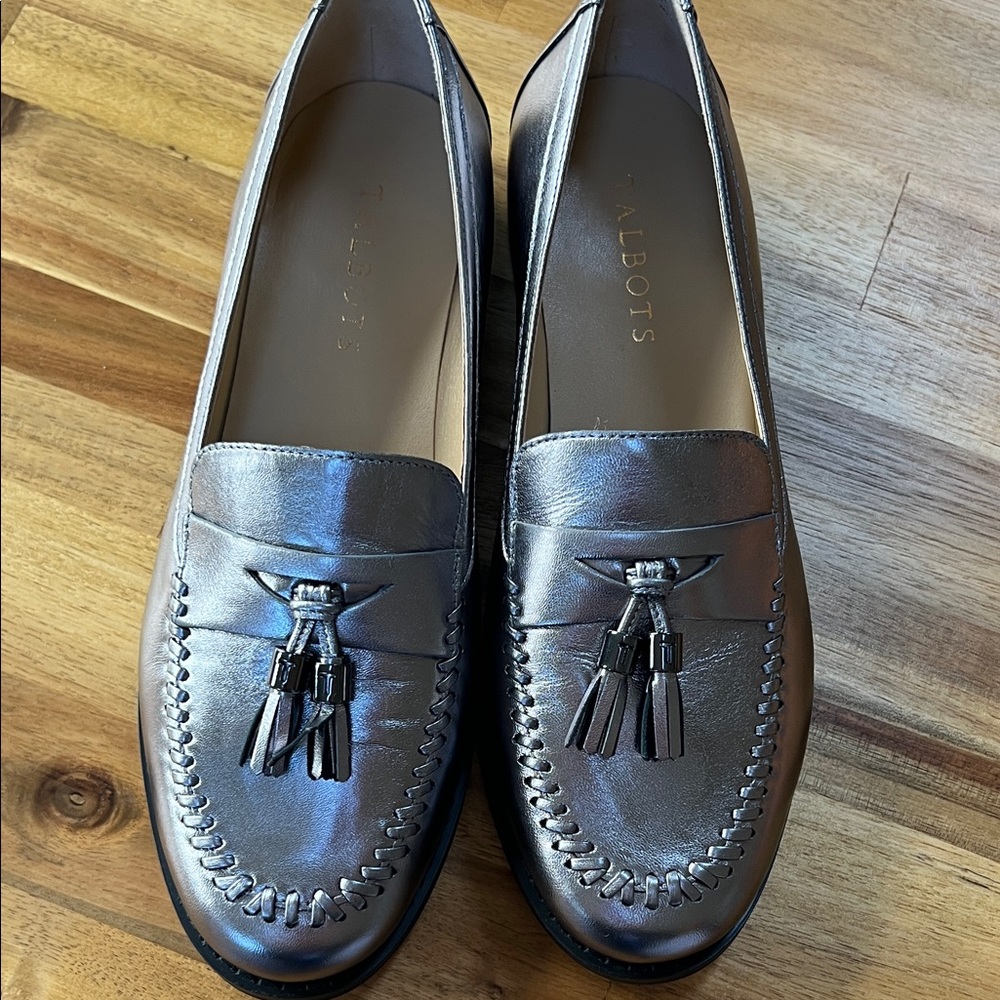 Talbots Metallic Pewter Tassel Loafers